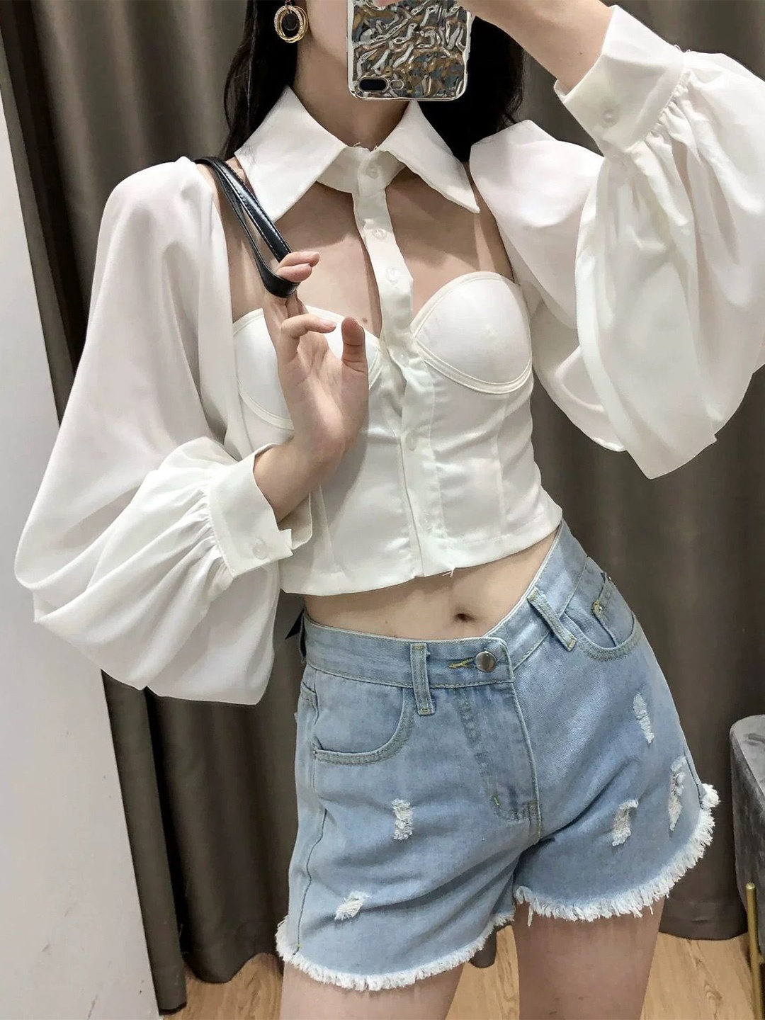 

MADE FOR HER LABEL Women Lisa Choker Collar Shirt Top, White