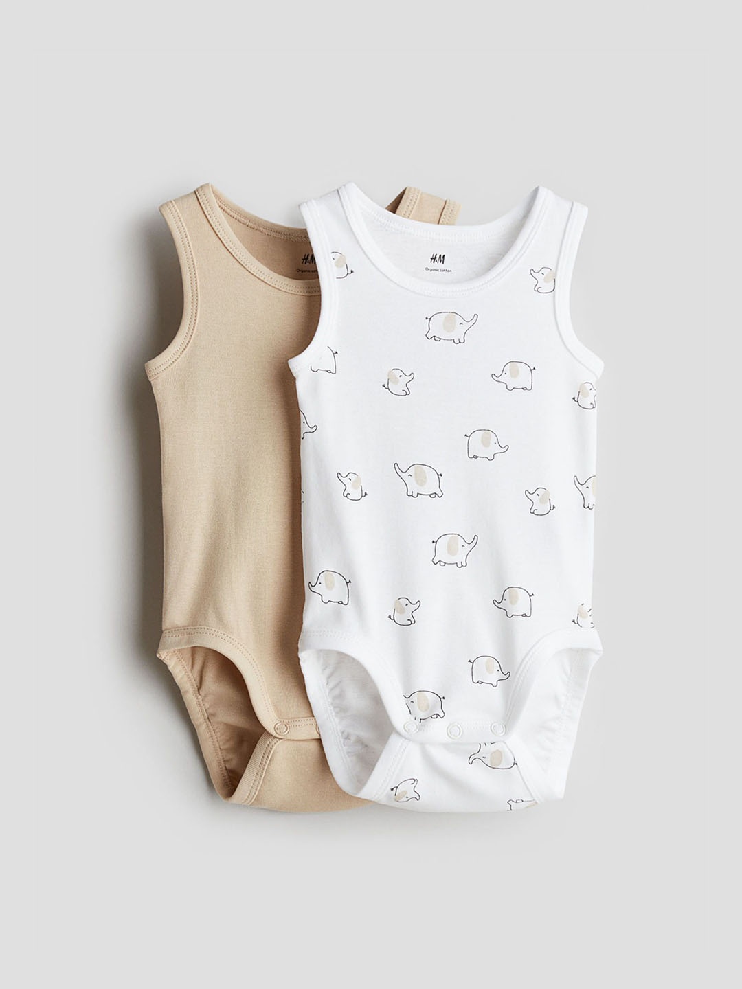 

H&M 2-Pack Sleeveless Cotton Bodysuits, Beige