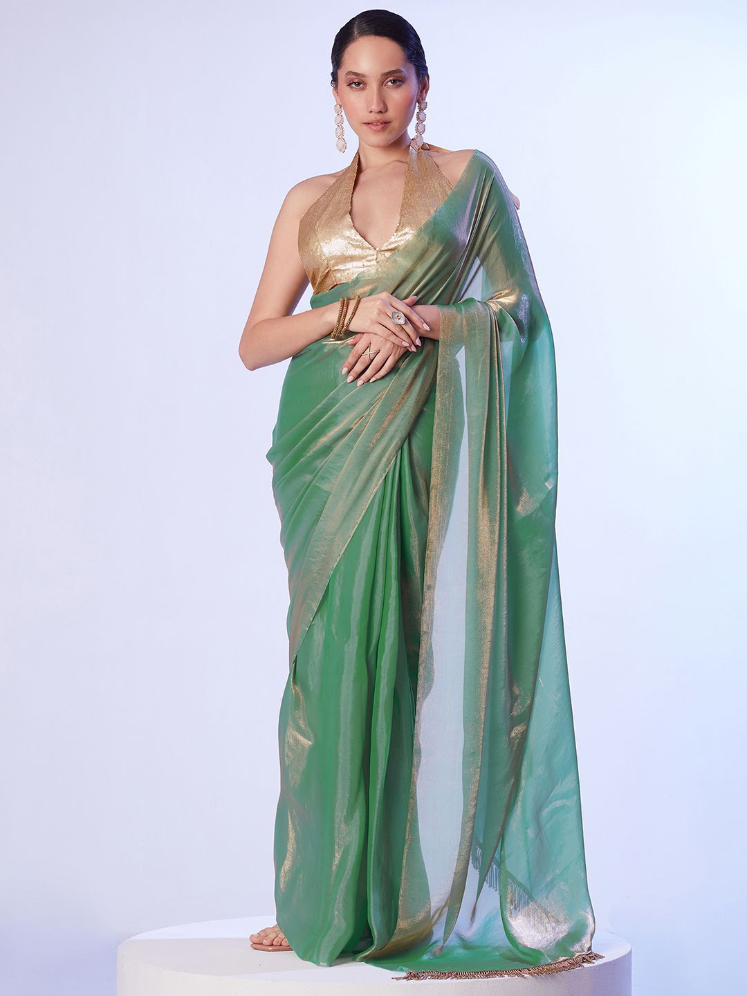 

Satrani Tissue Saree, Green