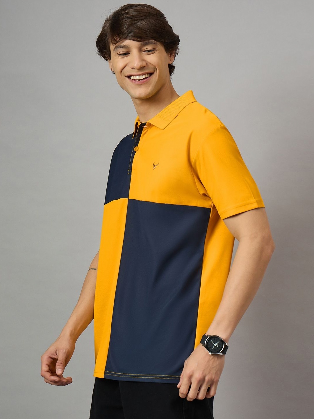 

BRONATION Men Colourblocked Polo Collar Cotton T-shirt, Mustard