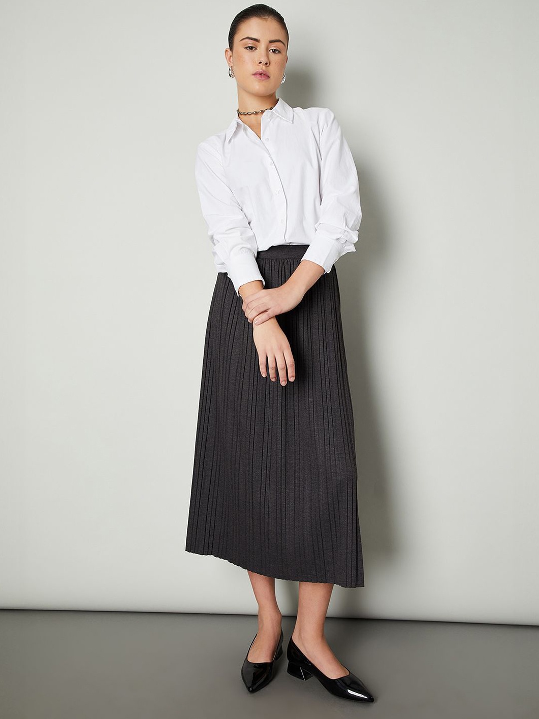 

max Women Spread Collar Solid Cotton Casual Shirt, White
