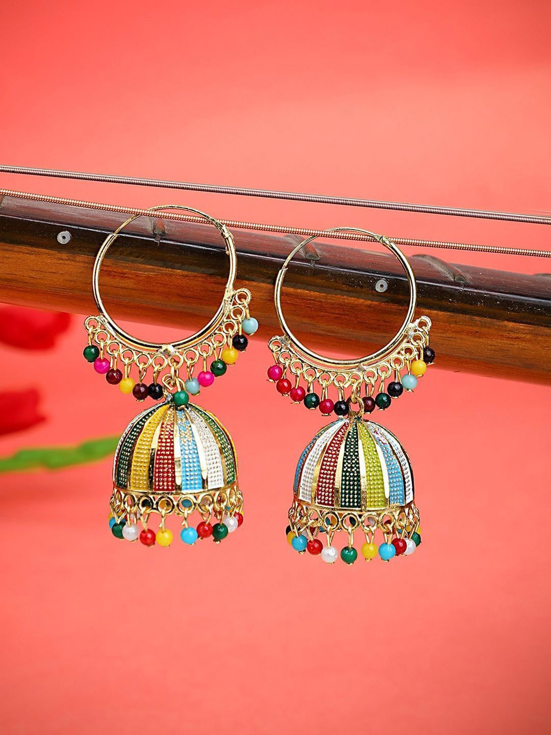 

Anouk Gold-Plated Artificial Beaded Dome Shaped Jhumkas