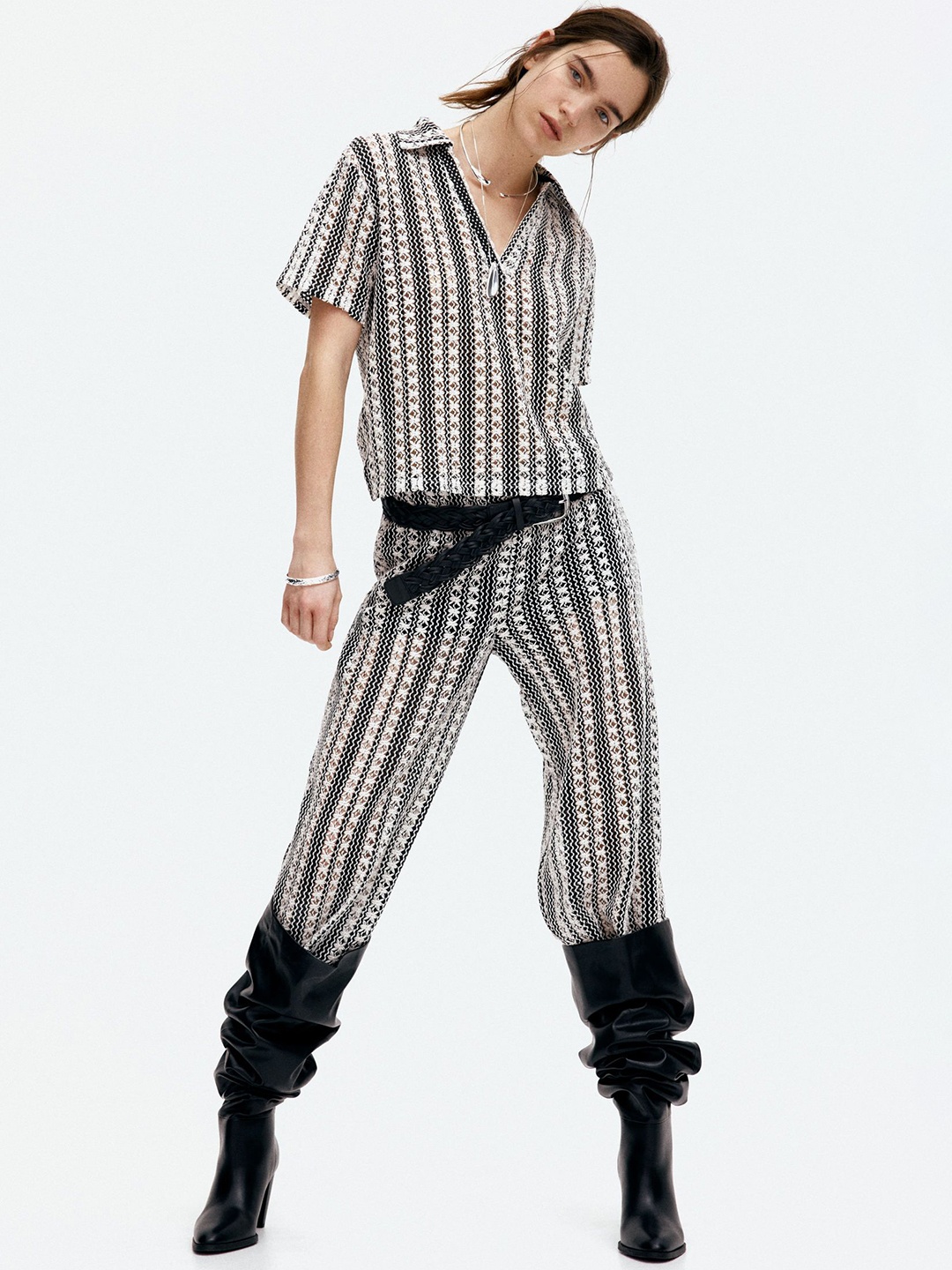 

H&M Women Hole-Patterned Trousers, Black