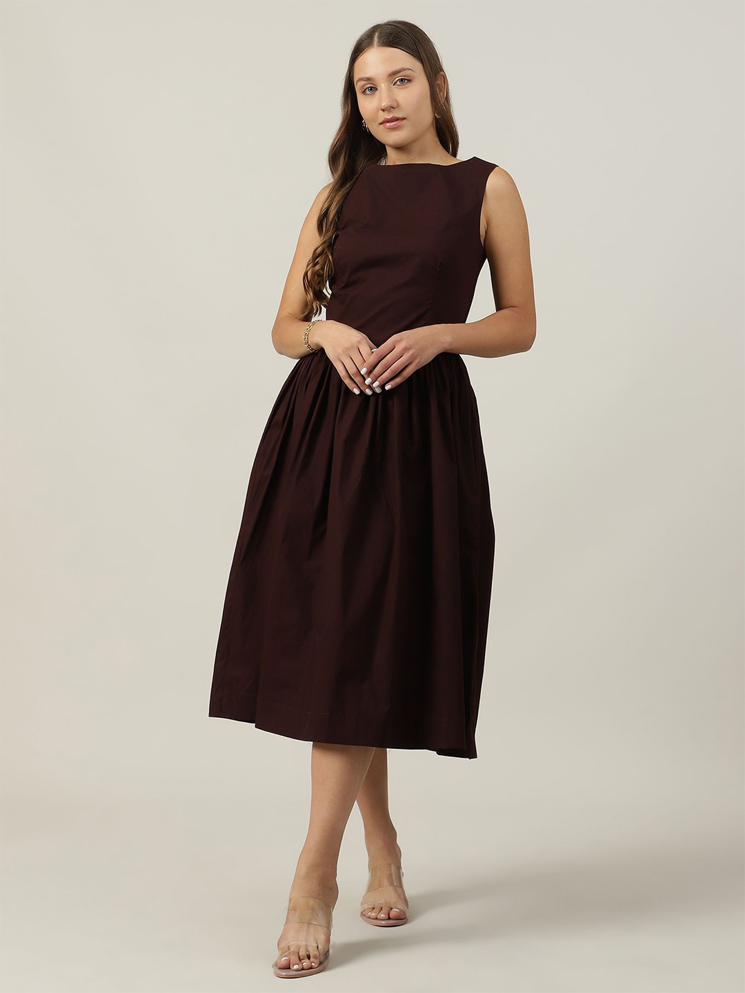 

ROVING MODE Fit & Flare Midi Dress, Maroon