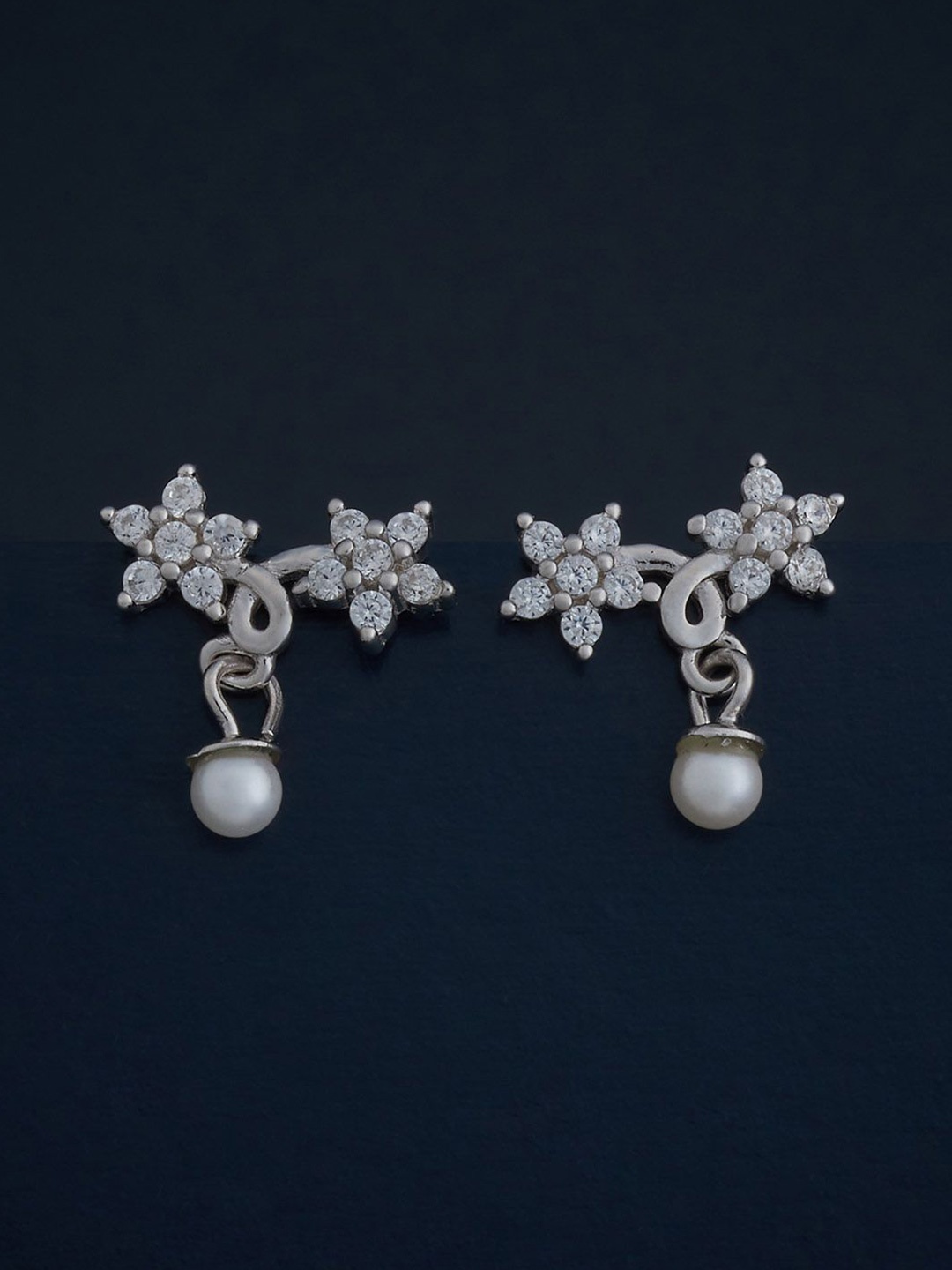 

Kushal's Fashion Jewellery 92.5 Silver Rhodium-Plated CZ Studded Drop Earrings