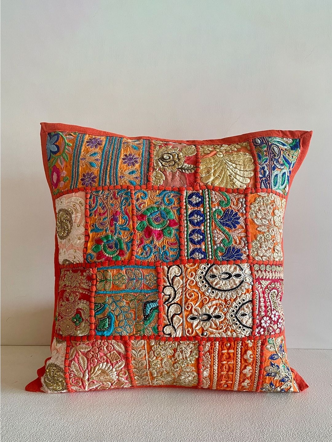 

Atrangi Studio Ethnic Motifs Patchwork Square Cushion Cover, Orange