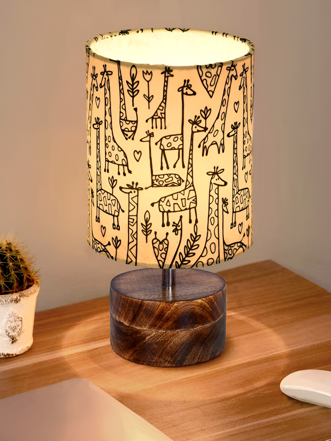 

Homesake Zen Yellow and Brown Printed Wooden Cylindrical Shaped Table Lamp