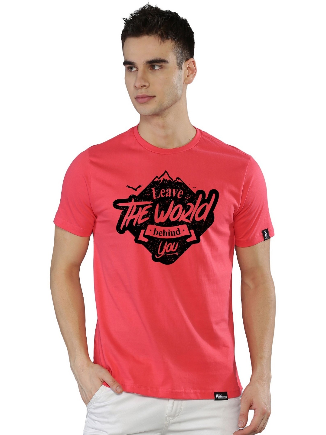 

Anax Aesthetics Men Typography Printed Round Neck Cotton T-shirt, Pink