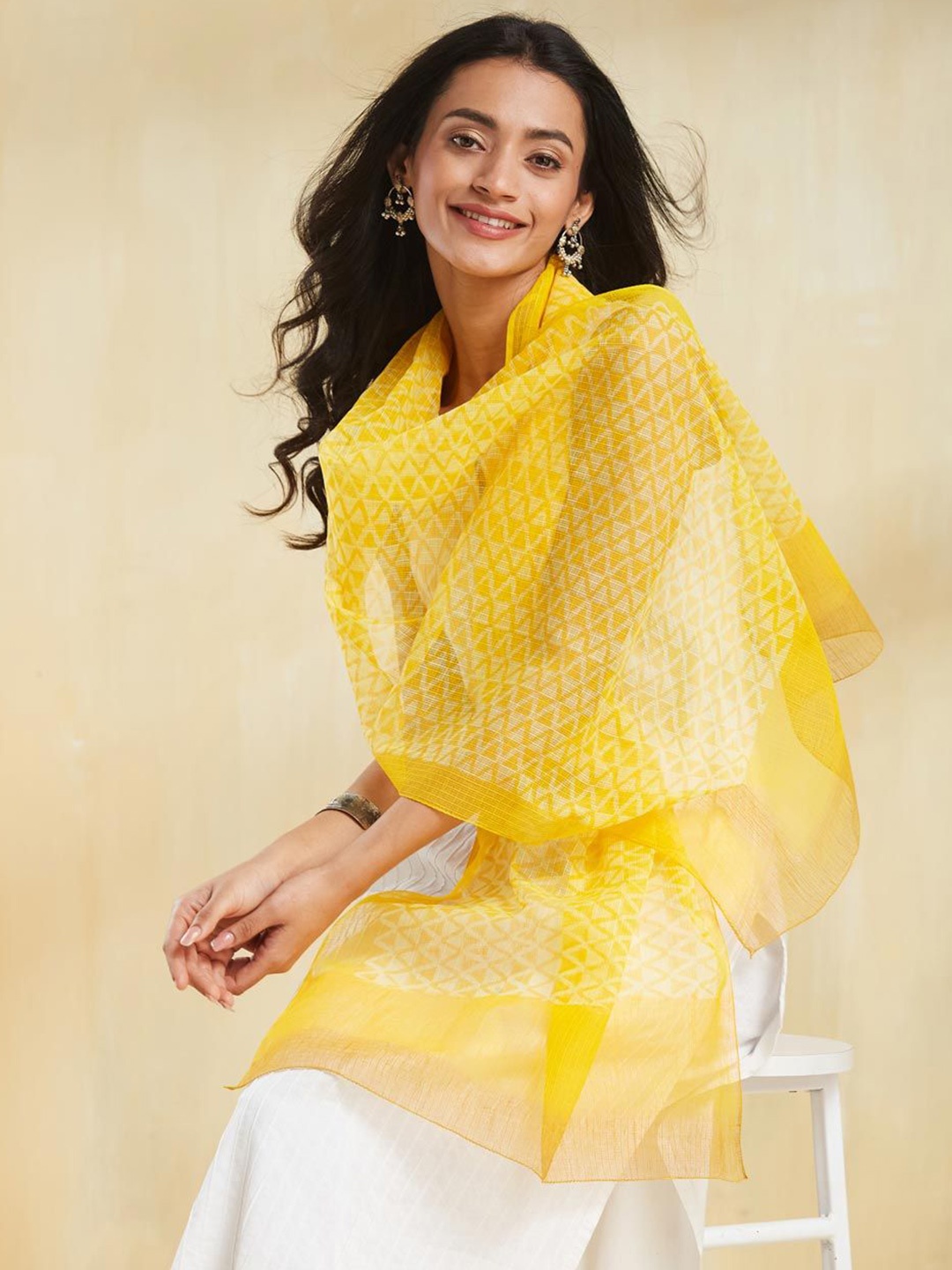 

Fabindia Women Printed Stole, Yellow