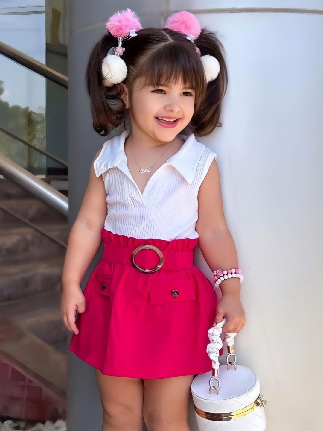 

Yoonikk Girls Polo Collar Top With Skirt, White