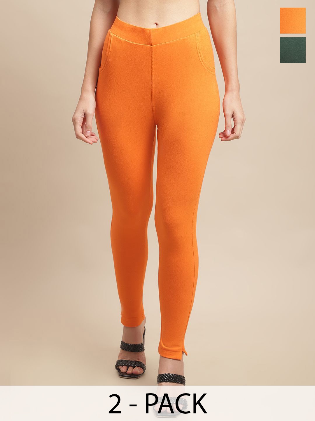 

Valles365 by S.C. Women Pack Of 2 Cotton Mid-Rise Ankle-Length Leggings, Orange