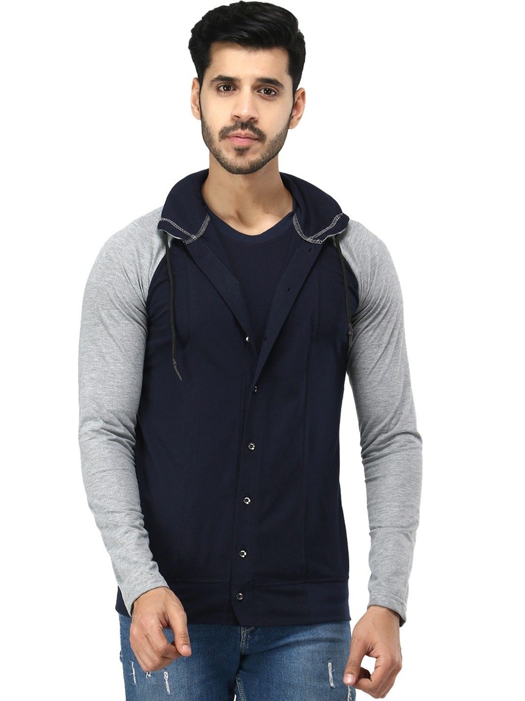 

Black Collection Men Colourblocked Cotton Sweatshirt, Navy blue