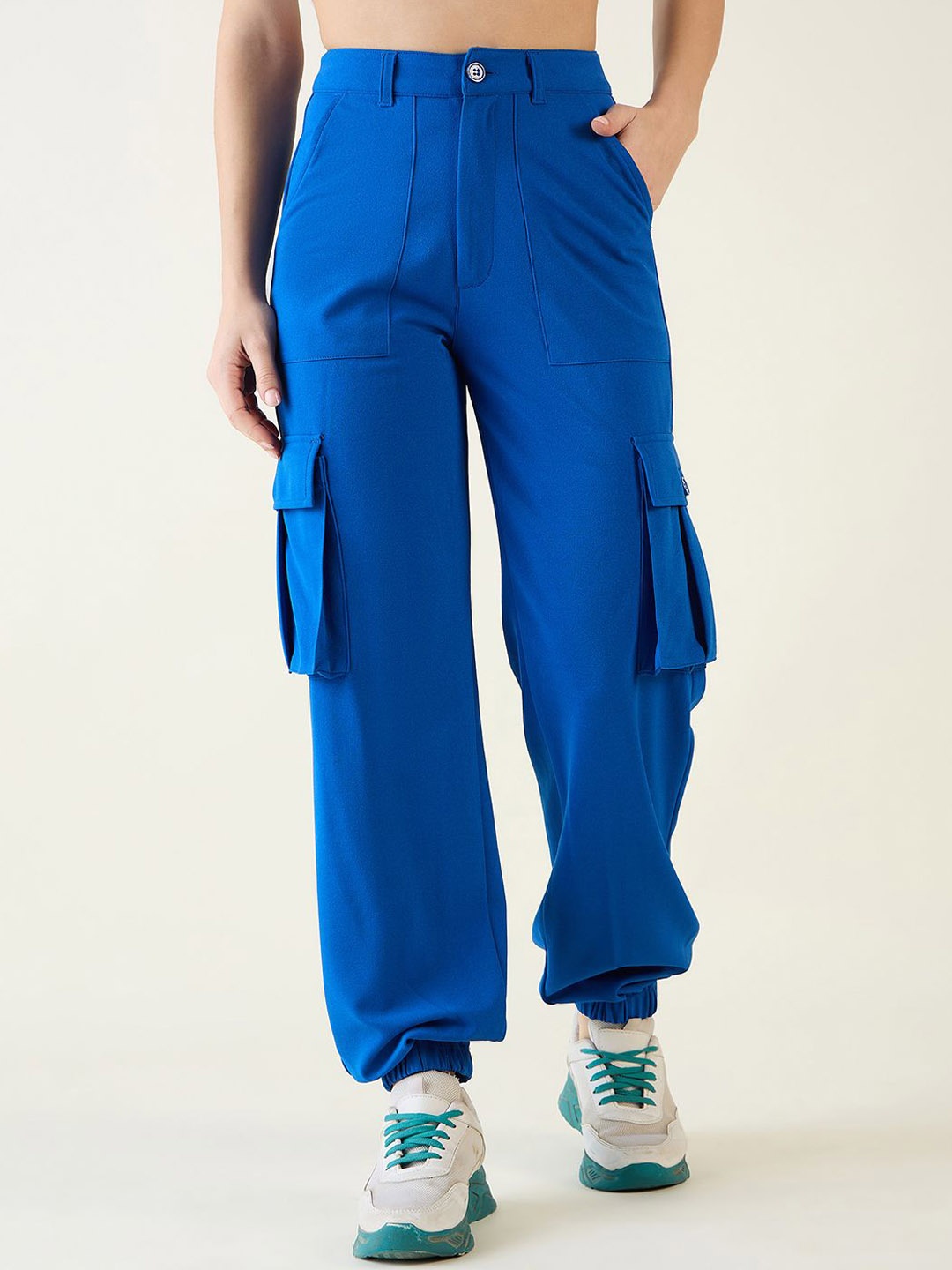 

aayu Women Relaxed Loose Fit High-Rise Wrinkle Free Joggers Trousers, Blue