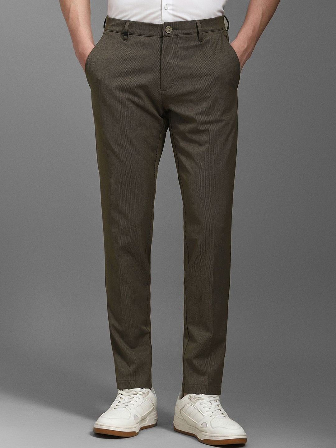 

Louis Philippe Men Striped Slim Fit Regular Trousers, Olive