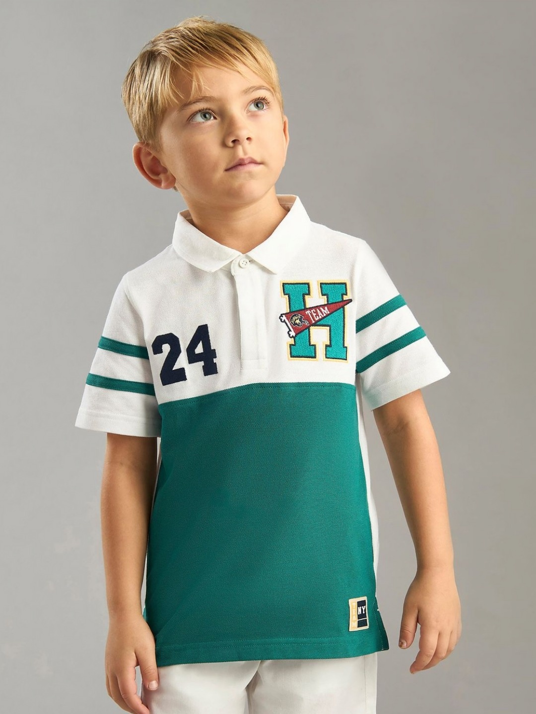 

max Boys Colourblocked Polo Collar Cotton T-shirt, White