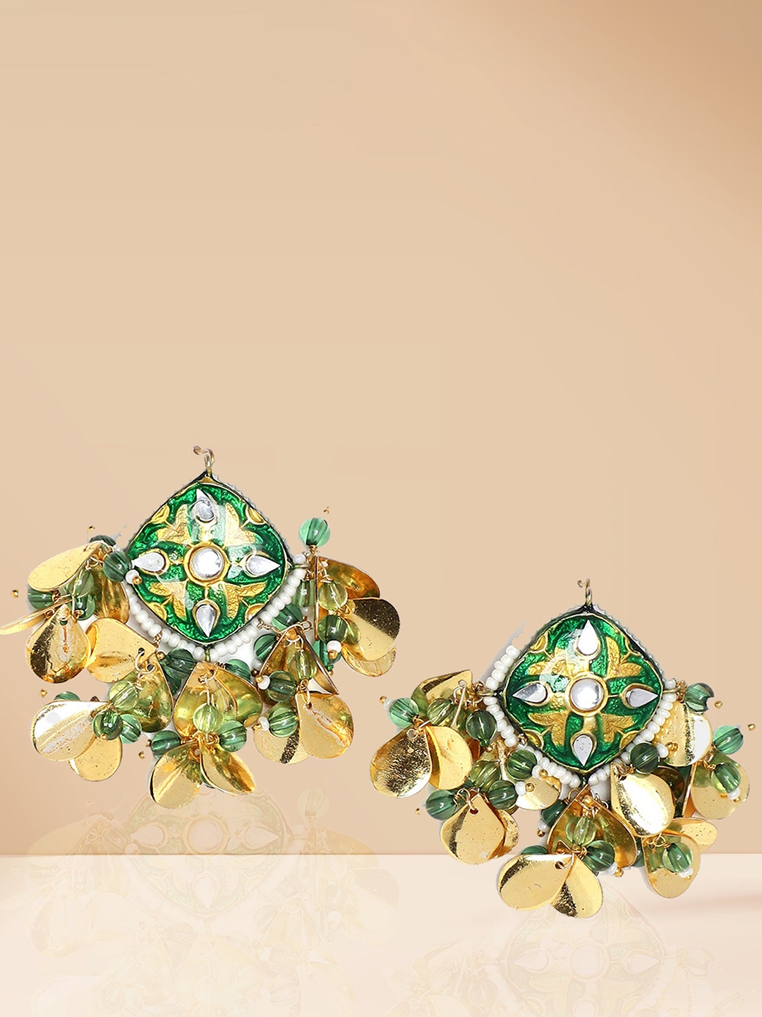 

DUGRISTYLE Gold-Plated Kundan-Studded Contemporary Drop Earrings