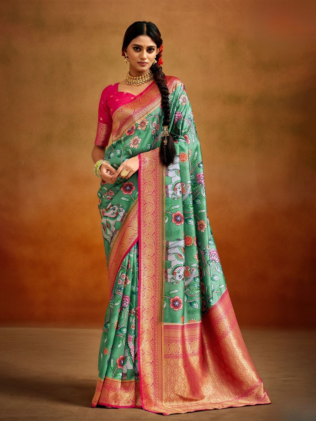 

DEVATITHI Zari Blue Tussar Silk Kalamkari Saree