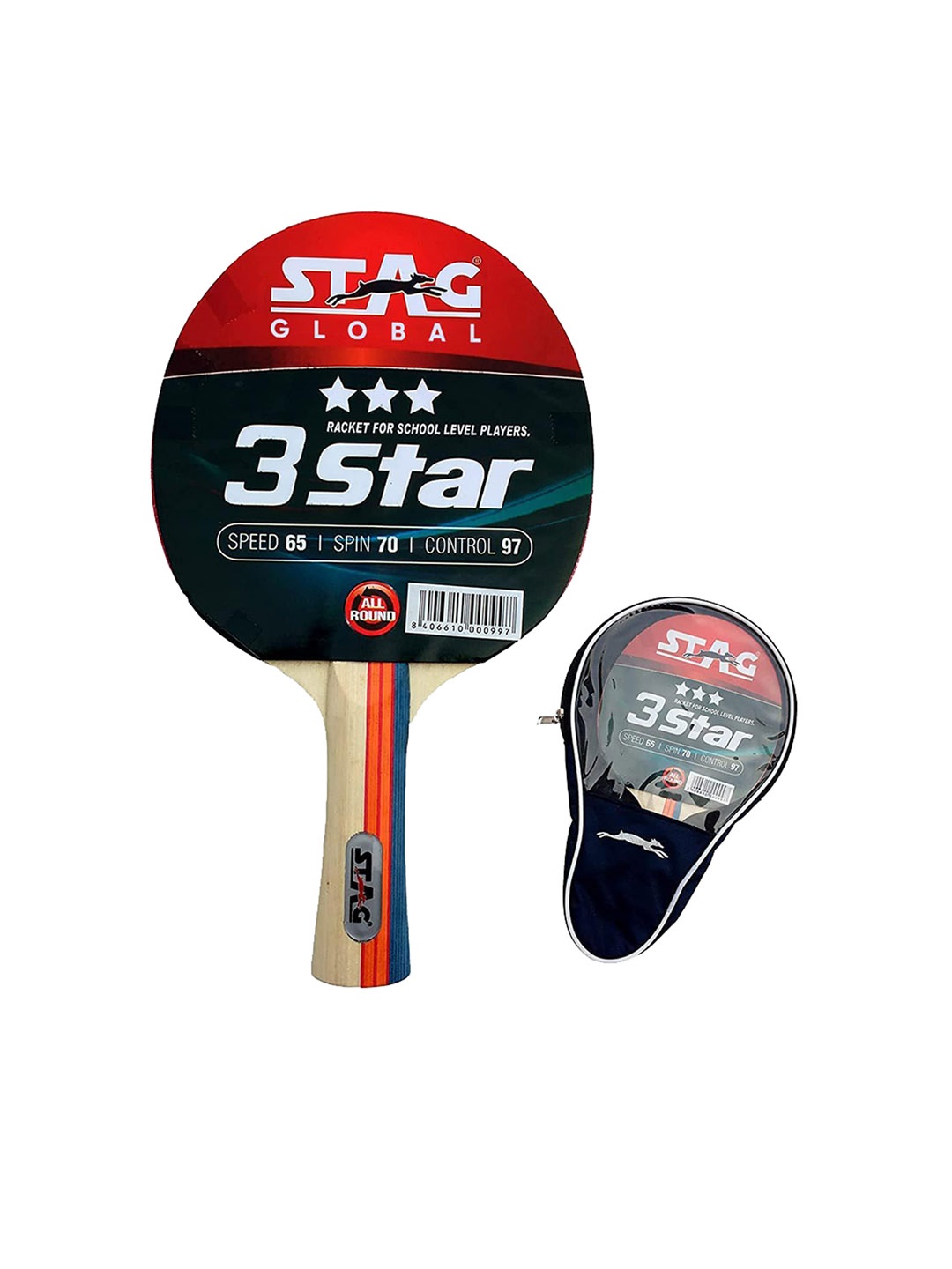 

STAG GLOBAL Printed Wooden Table Tennis Bat, Red