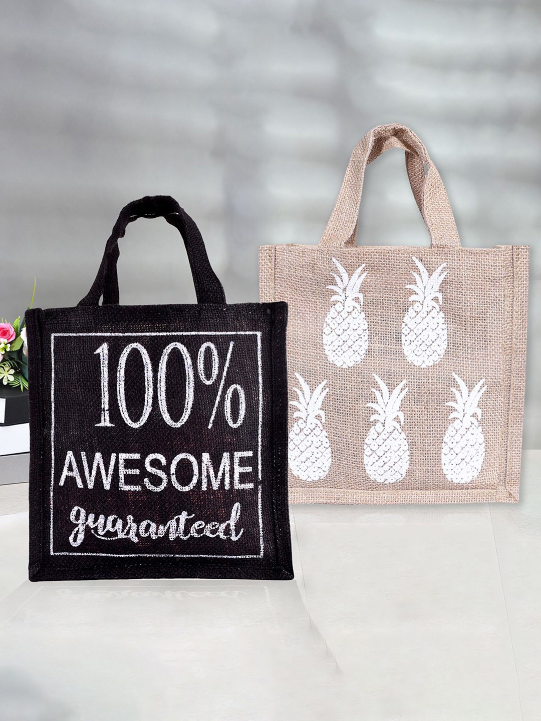 

Kuber Industries Set of 2 Other Prints Lunch bags Travel Accessory, Black