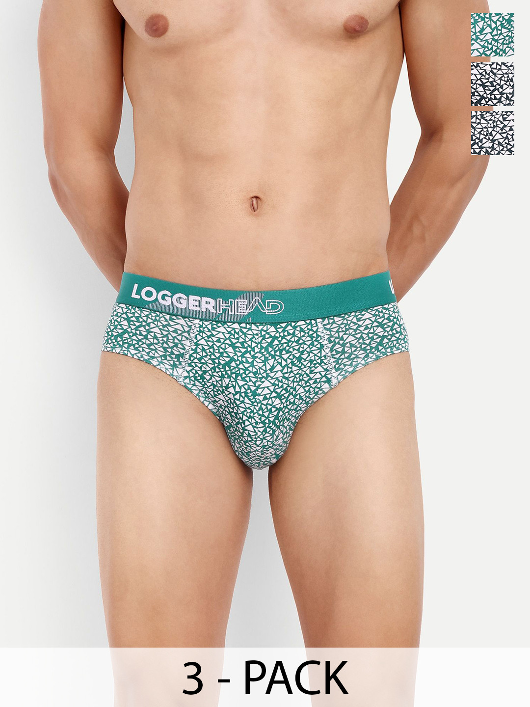 

LOGGERHEAD Pack Of 3 Printed Mid Rise Briefs - LHPB006-Black-Navy-Pista-Black-Navy-Pista