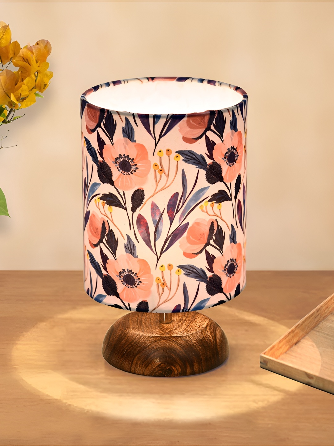 

Homesake Peach-Coloured Wood Industrial Cylindrical Shaped Table Lamp