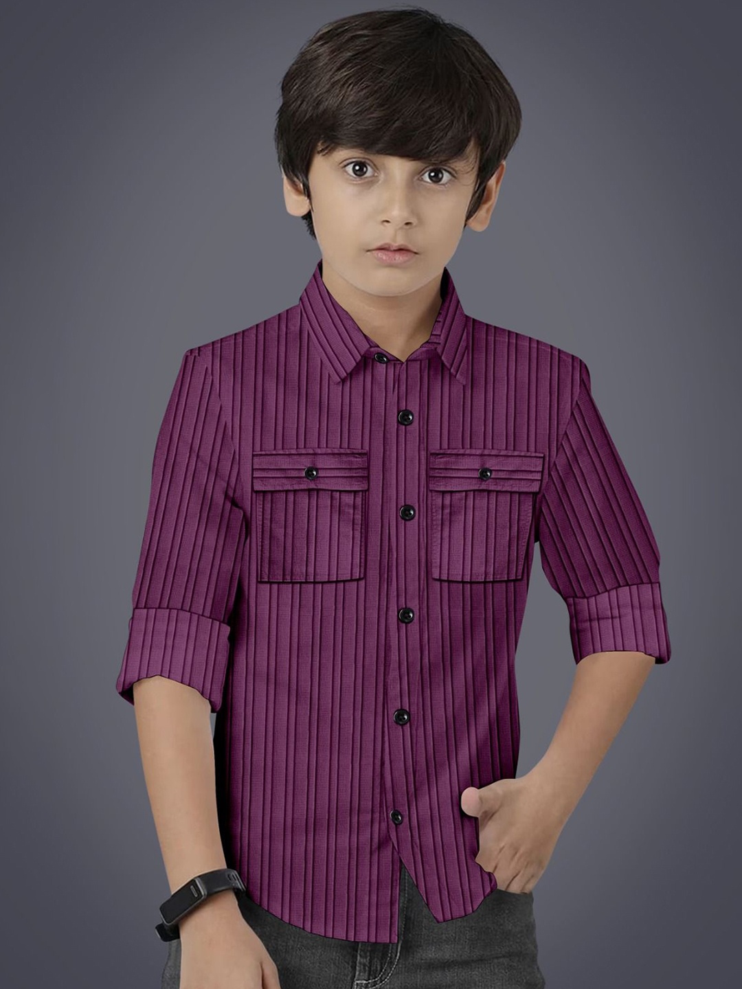 

BAESD Boys Modern Opaque Striped Casual Shirt, Purple