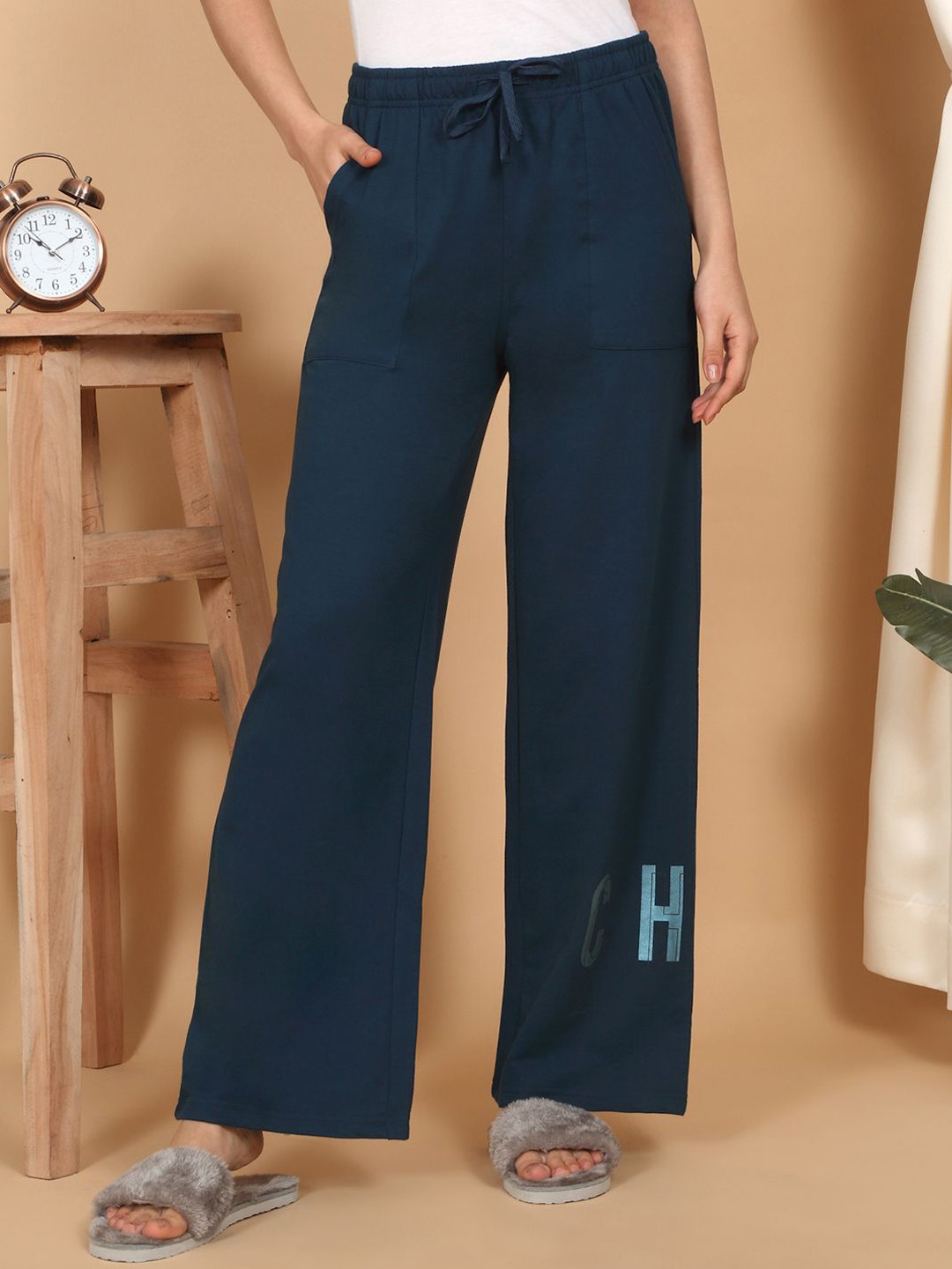 

Sweet Dreams Printed Cotton Straight-Leg Lounge Pant, Navy blue