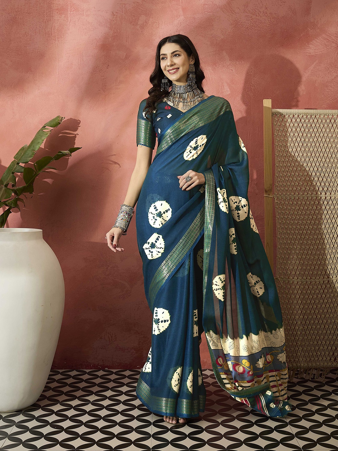 

Sangria Printed Saree, Teal