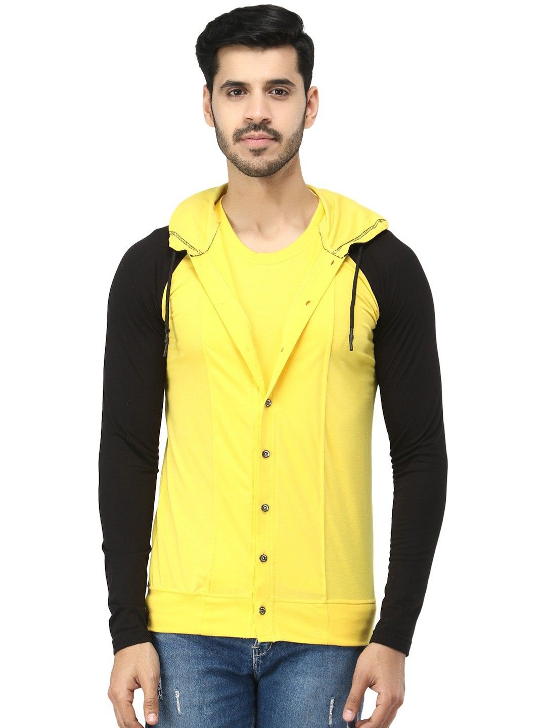 

Black Collection Men Colourblocked Cotton Sweatshirt, Yellow