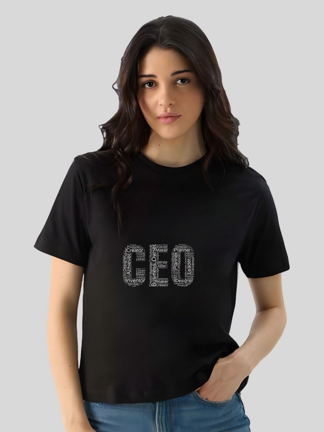 

Moda Rapido Women Typography Printed Round Neck Cotton T-shirt, Black