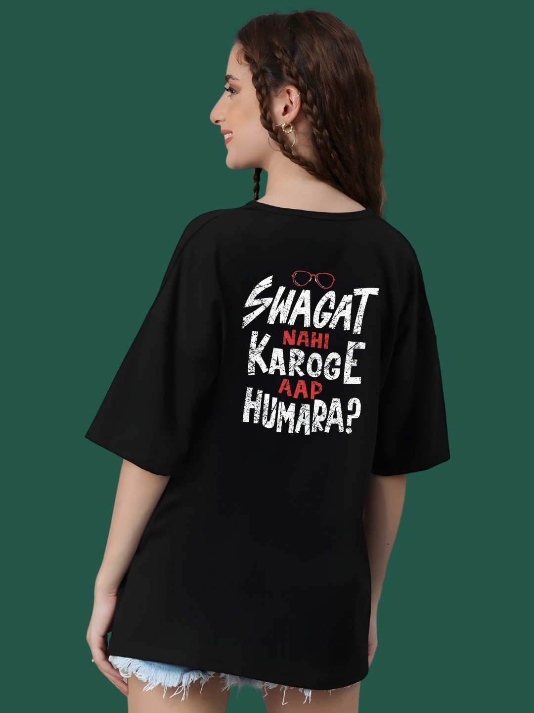 

DressBerry Women Typography Printed Round Neck Cotton Oversized T-shirt, Black