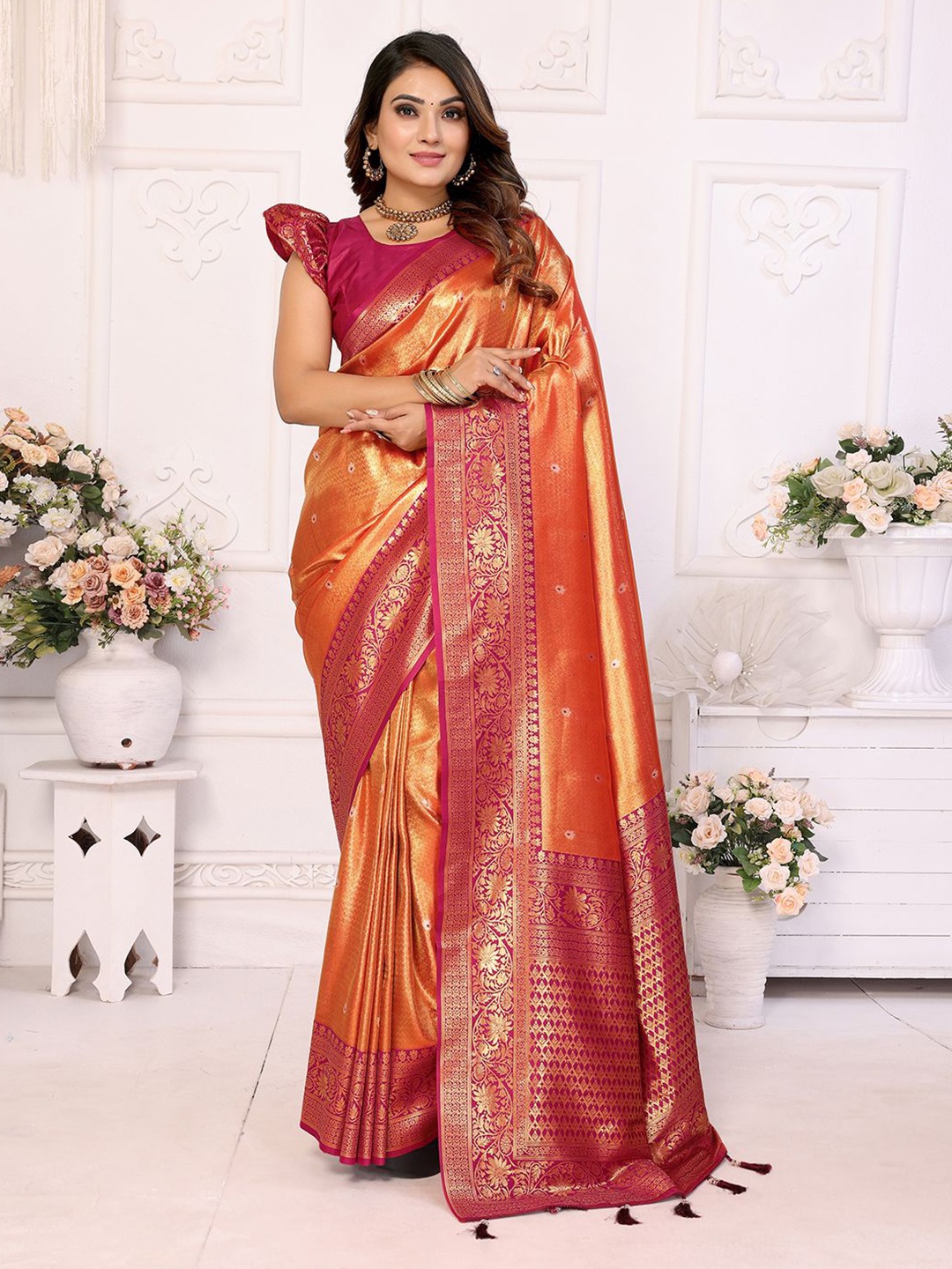 

LeeliPeeri Designer Ethnic Motifs Woven Design Zari Banarasi Saree, Orange