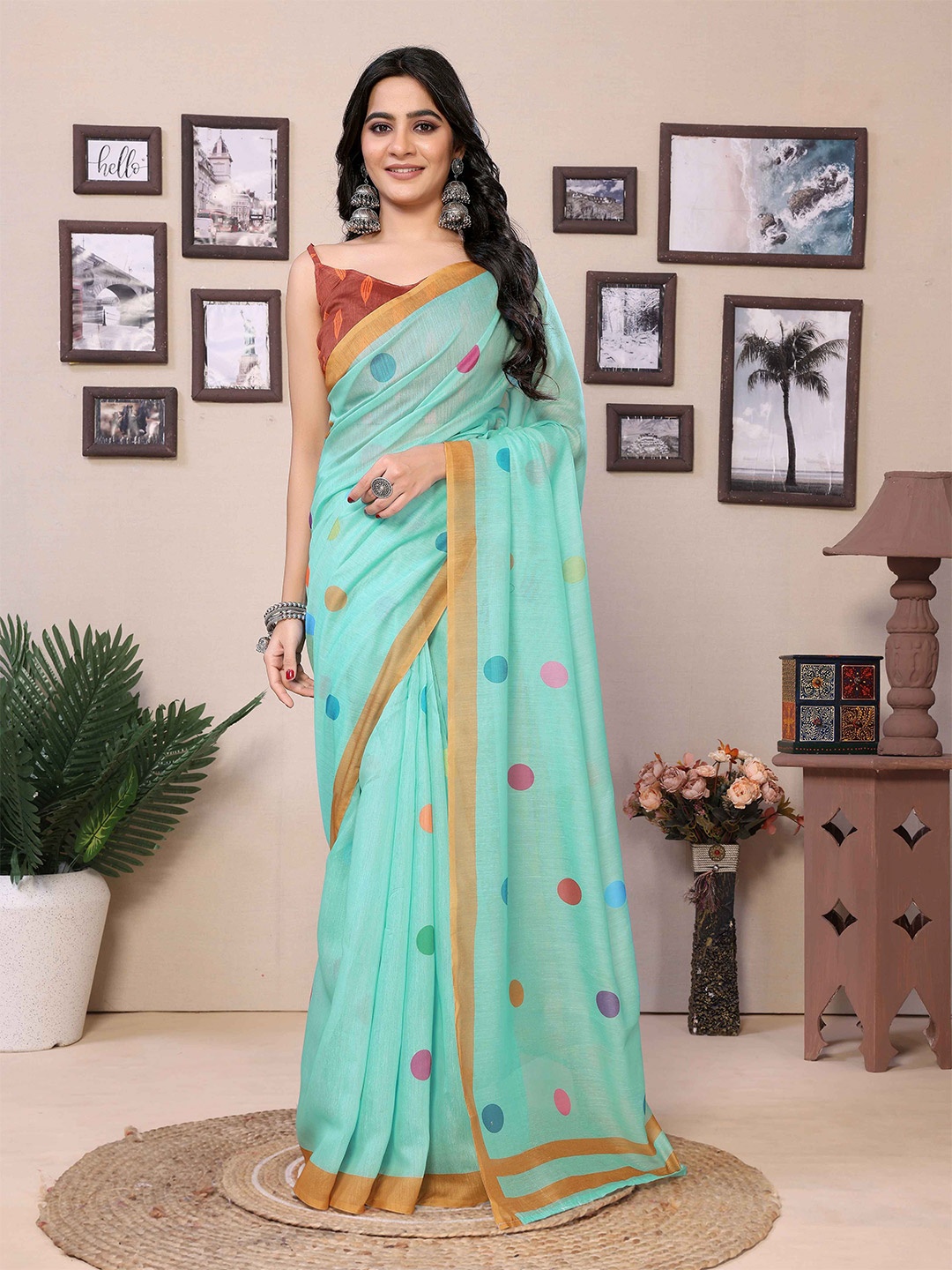 

Rhey Pure Cotton Ready to Wear Saree, Turquoise blue