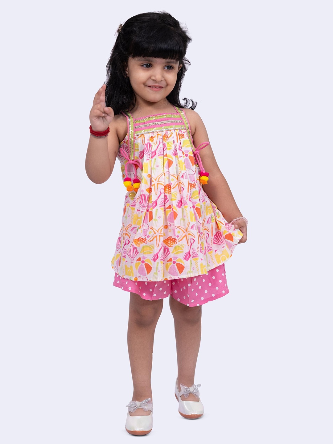 

Twisha Girls Printed Top with Shorts, White