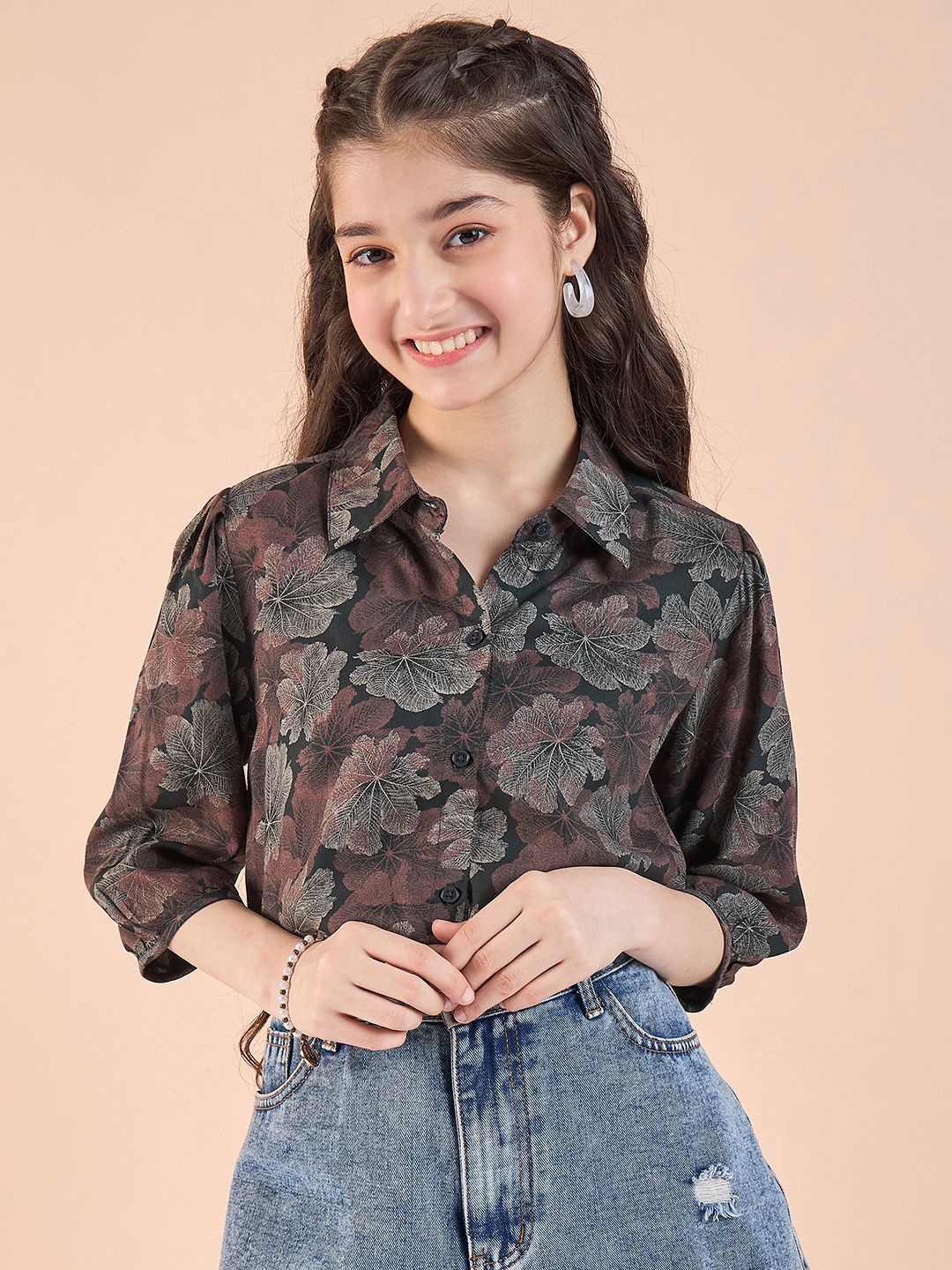 

Stylo Bug Floral Print Shirt Style Top, Green