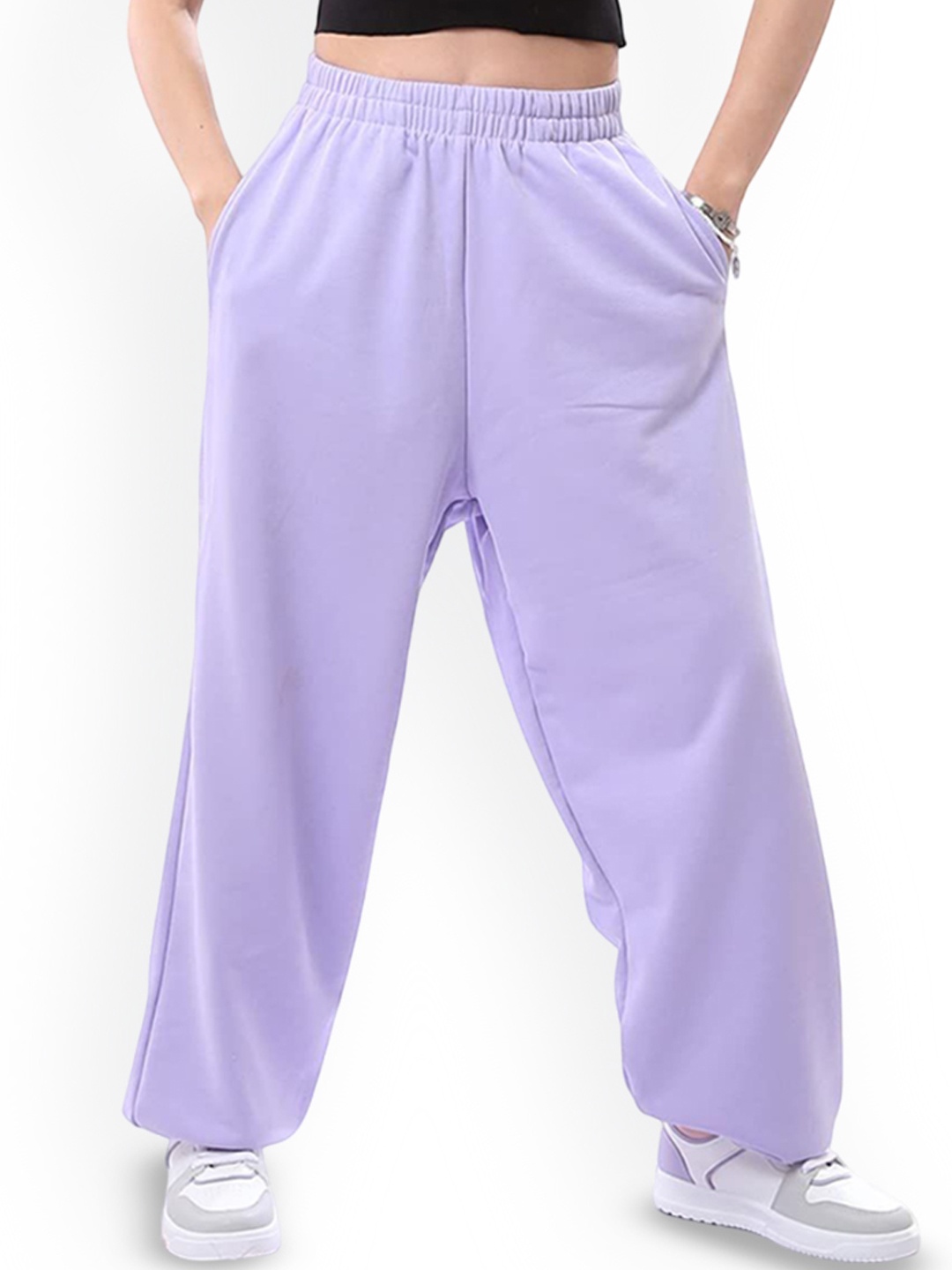 

dockstreet Women Relaxed Fit Pure Cotton Mid Rise Track Pants, Lavender