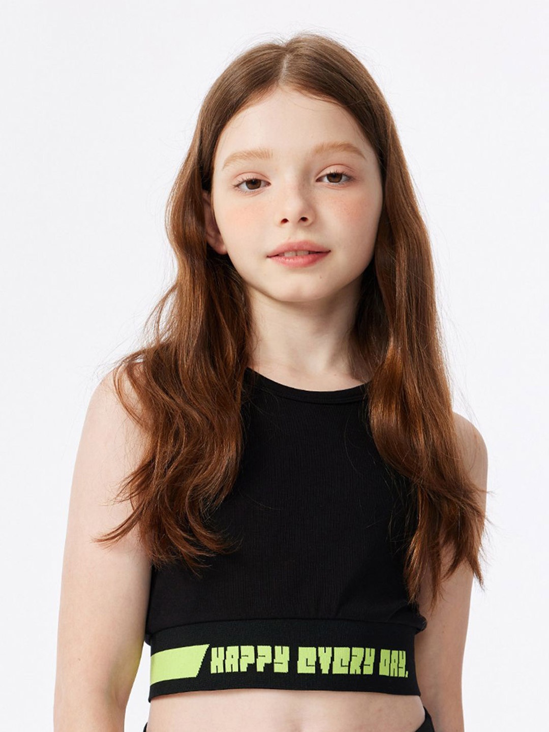 

LULU & SKY Girl Round Neck Sleeveless Fitted Crop Top, Black