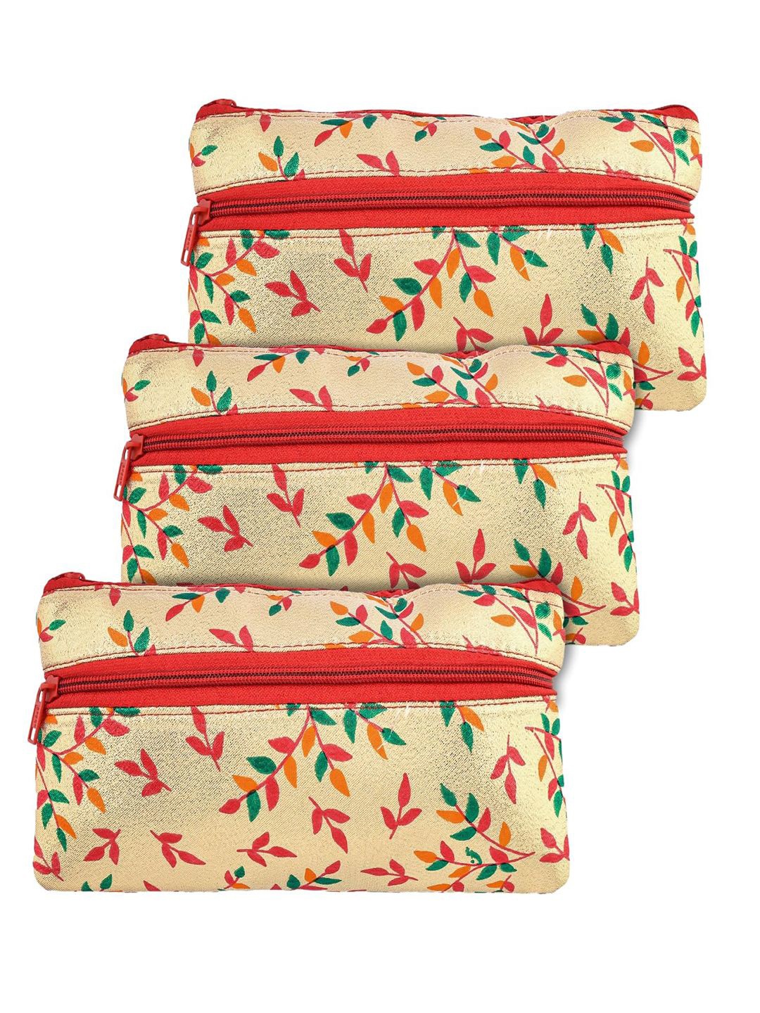 

Kuber Industries Gold Toned & Red Pack of 3 Leaf Printed Purse Clutchs