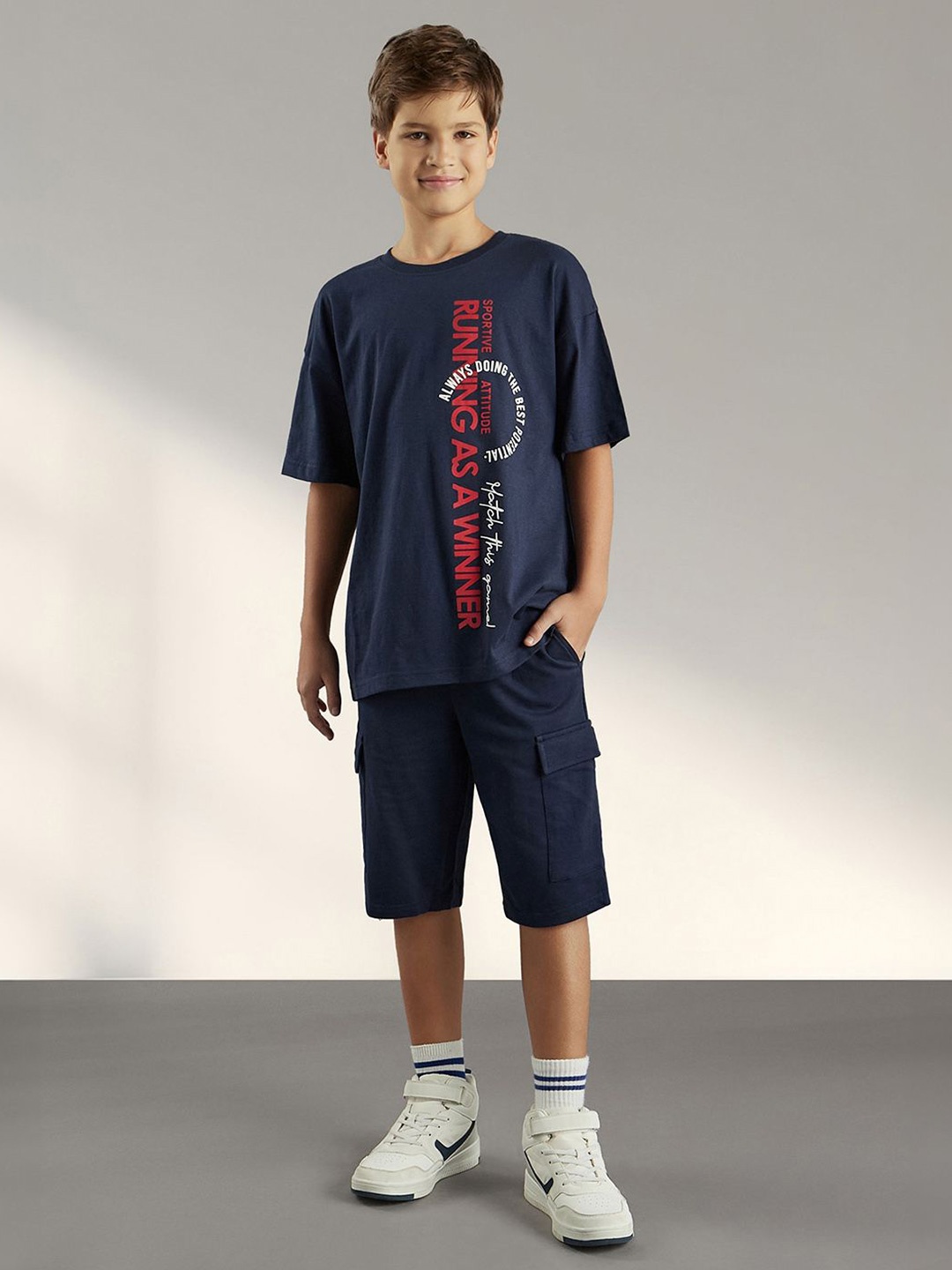 

max Boys Printed Round Neck Pure Cotton T-shirt With Shorts, Blue