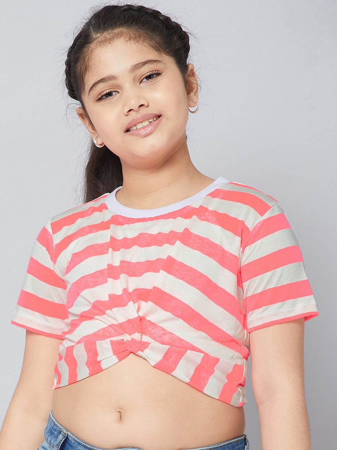 

Stylo Bug Striped Cotton Boxy Top, Pink
