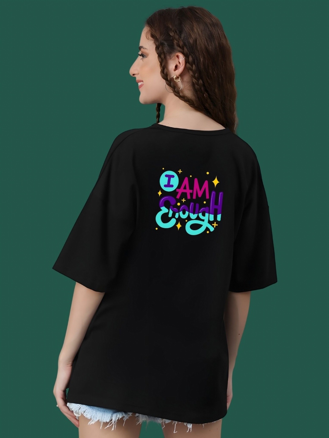 

DressBerry Women Typography Printed Round Neck Cotton Oversized T-shirt, Black