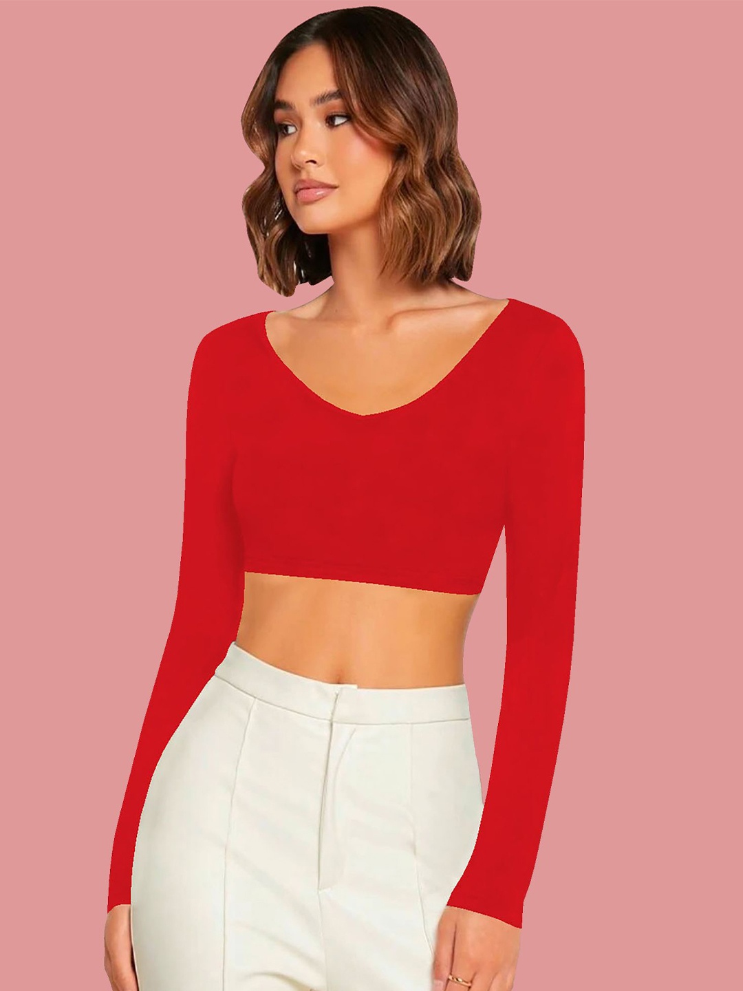 

Dream Beauty Fashion Women Solid V-Neck Top, Red