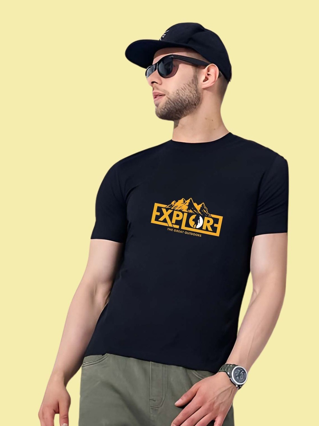

THE BEETEL HOUSE Men Drop-Shoulder Sleeves T-shirt, Black