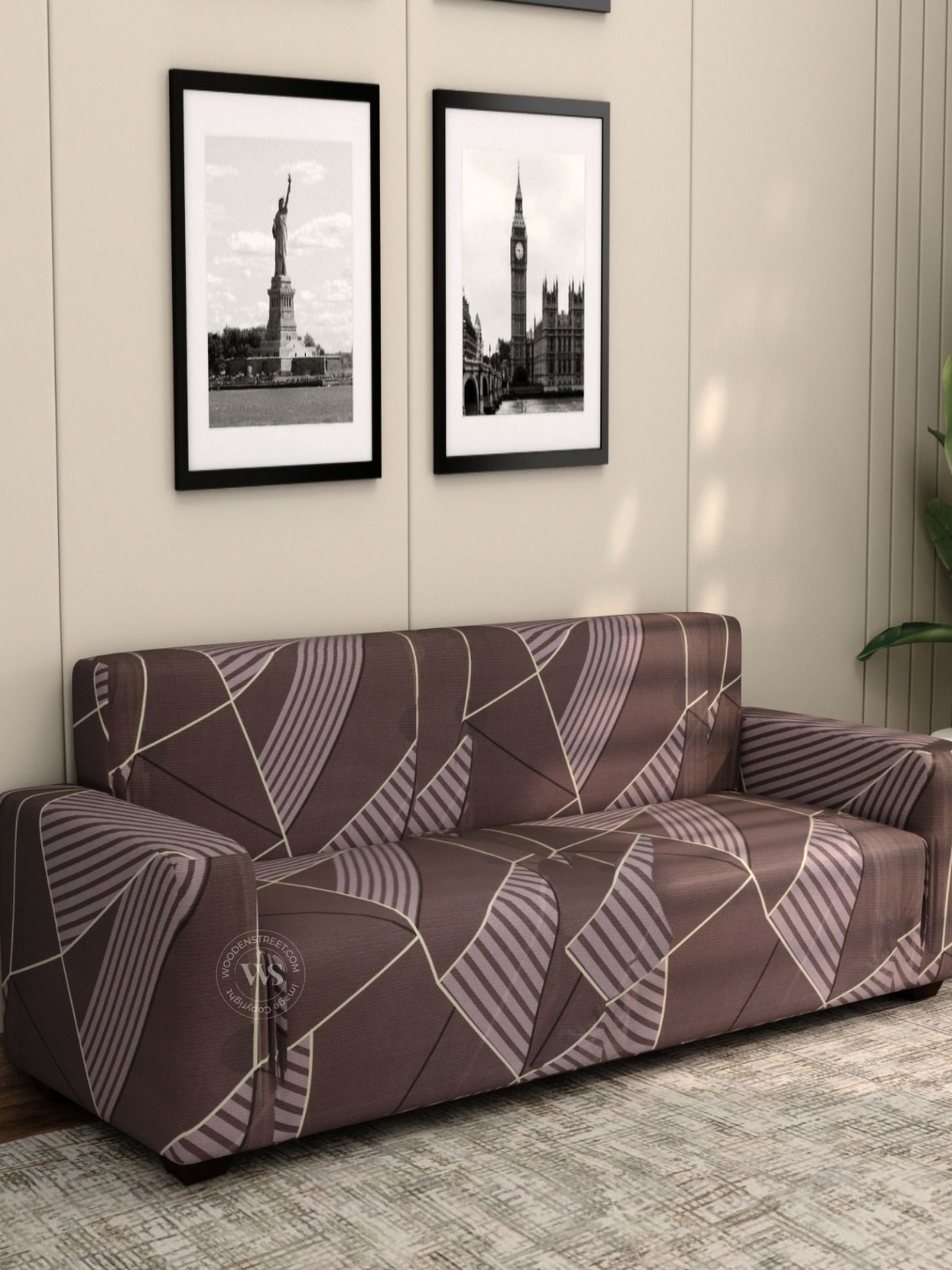 

WOODEN STREET Cason Grey & Brown Printed 3 Seater Sofa Cover