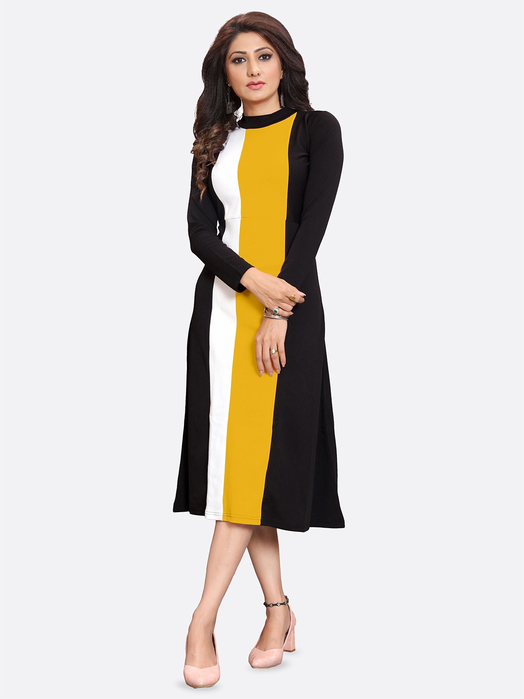

DressBerry Women Colourblocked A-Line Midi Dress, Yellow