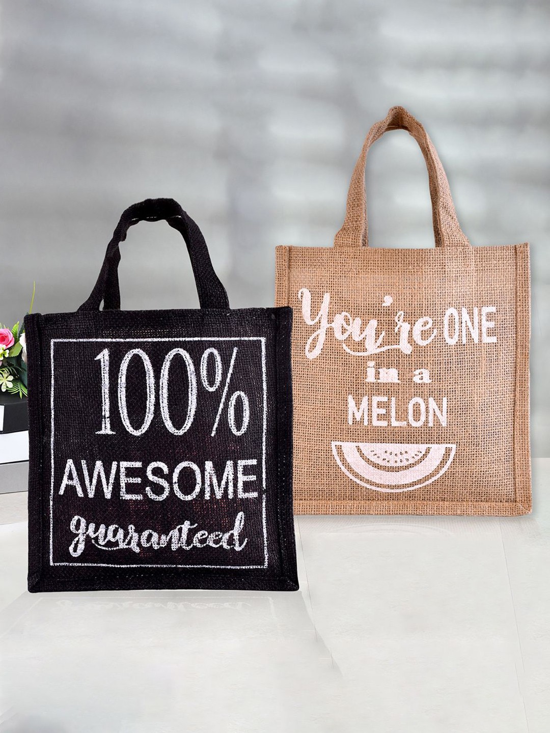 

Kuber Industries Set of 2 Other Prints Lunch bags Travel Accessory, Black