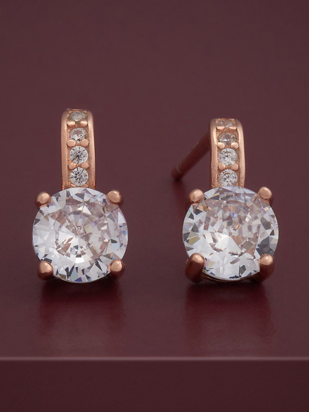 

Kushal's Fashion Jewellery 92.5 Silver Rose Gold-Plated CZ Studded Studs Earrings