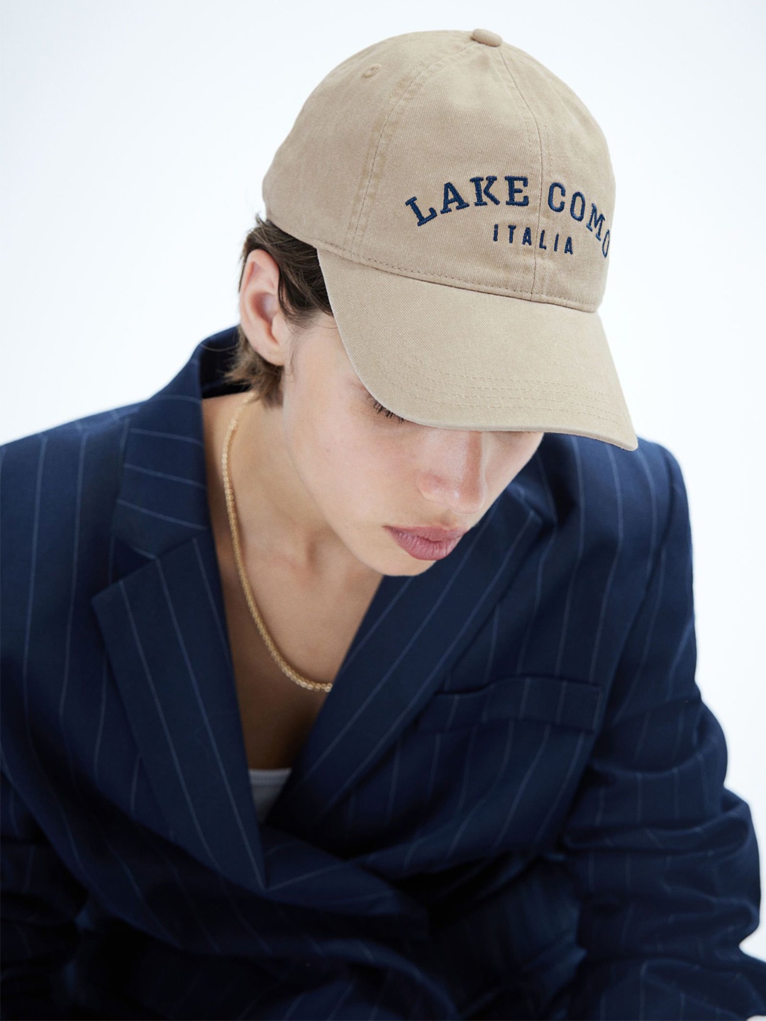 

H&M Embroidered Twill Cap, Beige