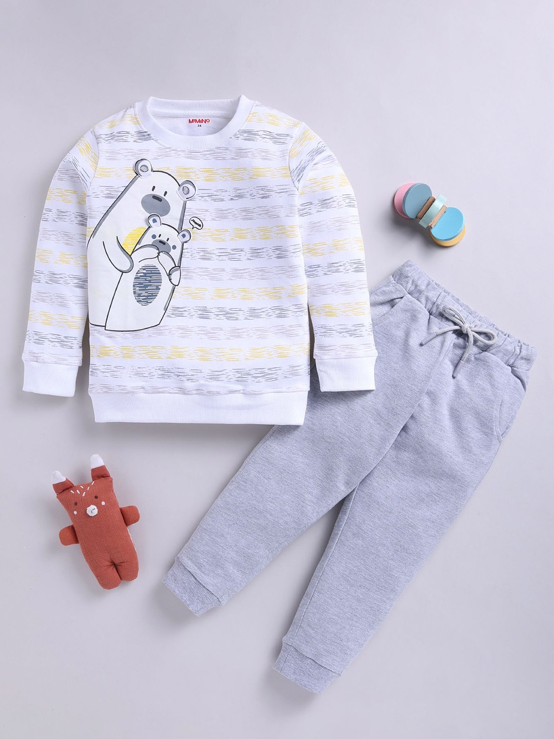 

MIMINO Boys Printed Round Neck Sweatshirt With Joggers, White