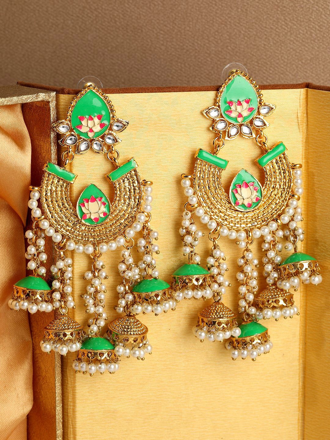 

Anouk Gold-Plated Artificial Stones And Beads Beaded Dome Shaped Drop Earrings